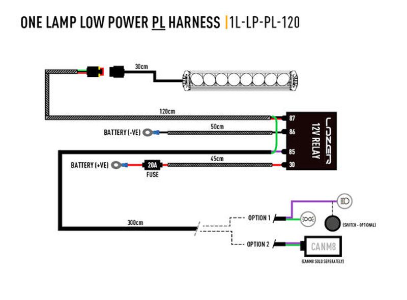 Lazer kabelsett til èn lampe AMP 3-pin. Lampe med park. (Relè og bryter).