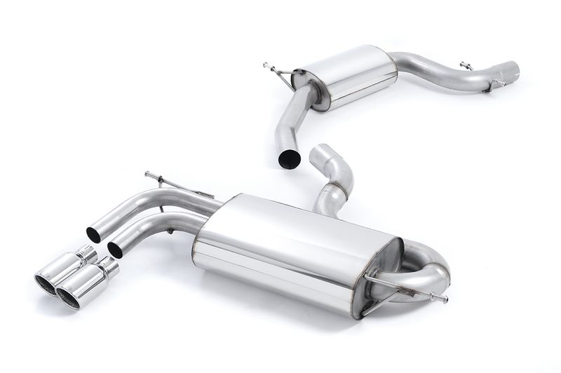 Cat-back Resonated (quieter) with smaller-volume rear silencer.