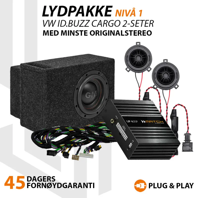Match Lydoppgraderingspakke VW ID.Buzz Cargo 2-seter Nivå 1 - DSP-forsterker, diskanter og 6,5`` biltilpasset basskasse