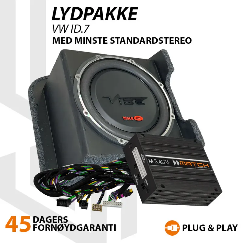 Match Lydoppgraderingspakke VW ID.7 Lydpakke med 10`` basskasse og DSP-forsterker til VW ID.7 med minste standard stereo