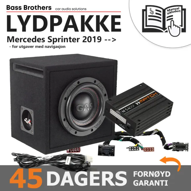 Hovedbilde Match Lydoppgraderingspakke Sprinter Plug and Play lydoppgraderingspakke. Passer Mercedes Sprinter 907 2019-->