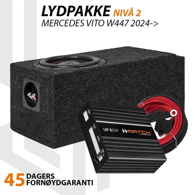 Hovedbilde Match Lydoppgraderingspakke Mercedes Vito W447 2024-> Nivå 2 - Ekstra kraftig DSP-forsterker og 6,5`` basskasse ...